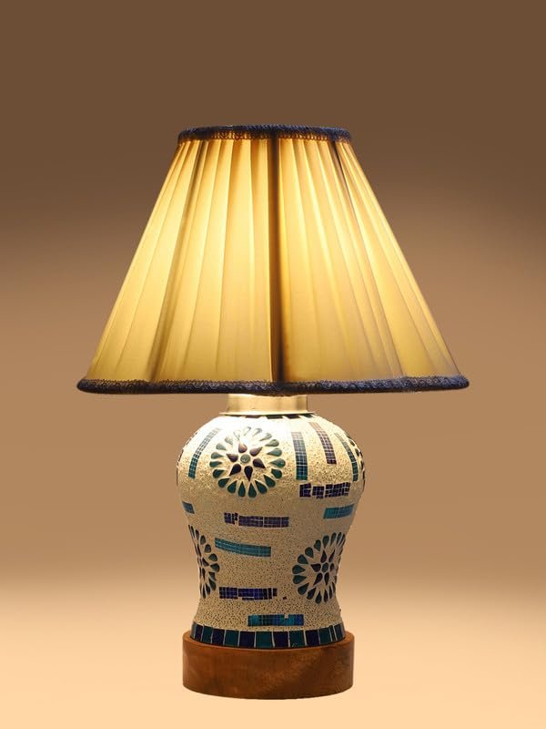 Multicolor Table Lamp | Artistic Mosaic Glass with Sturdy Wood Base | Decorative Ambient Light for Home D�cor | Perfect Blend of Modern & Traditional Style - Model DG200