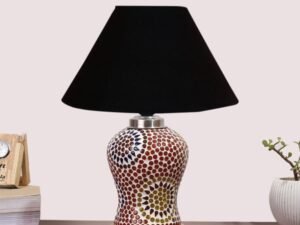 Multicolor Table Lamp | Artistic Mosaic Glass with Sturdy Wood Base | Decorative Ambient Light for Home D�cor | Perfect Blend of Modern & Traditional Style - Model DG202