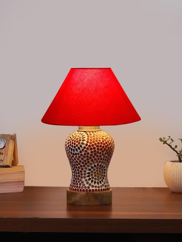 Multicolor Table Lamp | Artistic Mosaic Glass with Sturdy Wood Base | Decorative Ambient Light for Home D�cor | Perfect Blend of Modern & Traditional Style - Model DG203