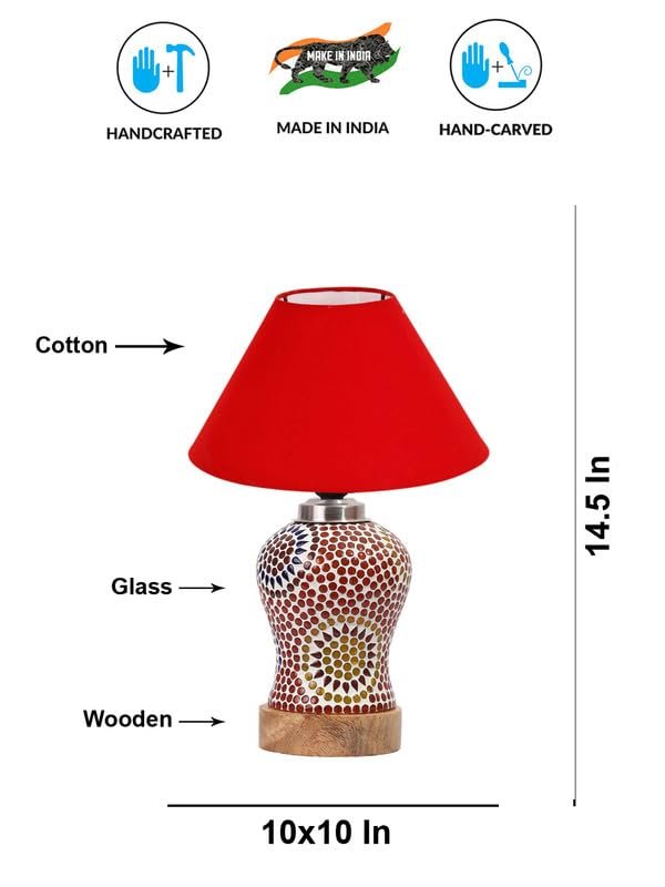 Multicolor Table Lamp | Artistic Mosaic Glass with Sturdy Wood Base | Decorative Ambient Light for Home D�cor | Perfect Blend of Modern & Traditional Style - Model DG203