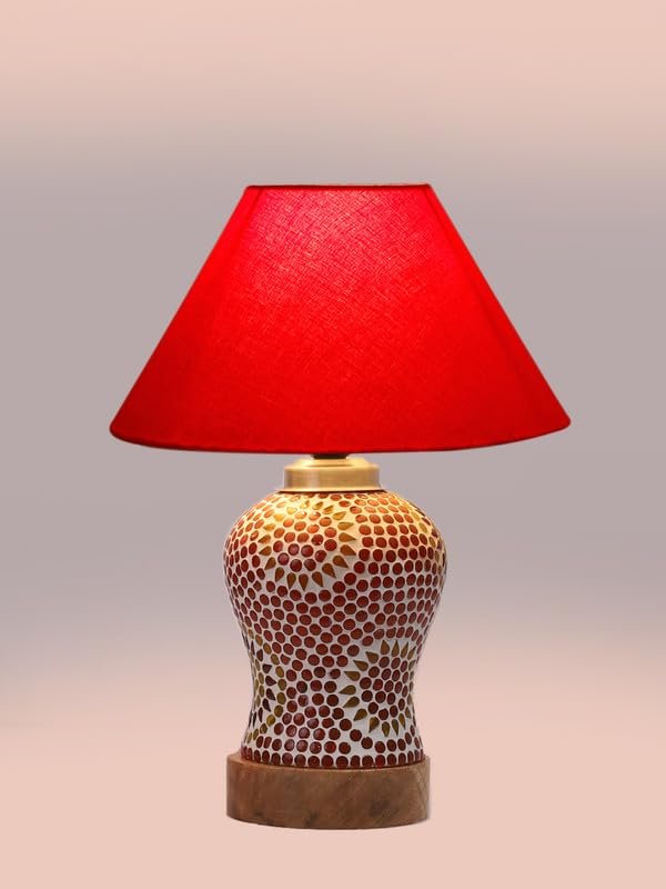 Multicolor Table Lamp | Artistic Mosaic Glass with Sturdy Wood Base | Decorative Ambient Light for Home D�cor | Perfect Blend of Modern & Traditional Style - Model DG203