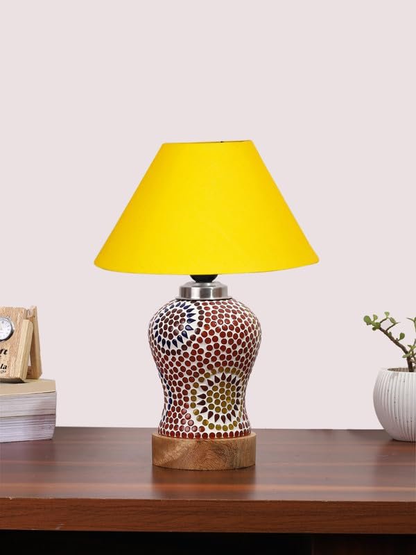 Multicolor Table Lamp | Artistic Mosaic Glass with Sturdy Wood Base | Decorative Ambient Light for Home D�cor | Perfect Blend of Modern & Traditional Style - Model DG2