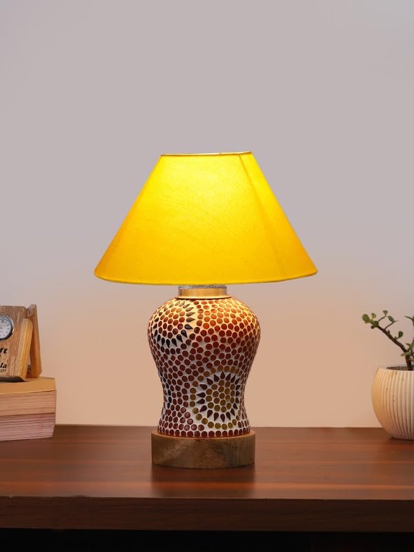Multicolor Table Lamp | Artistic Mosaic Glass with Sturdy Wood Base | Decorative Ambient Light for Home D�cor | Perfect Blend of Modern & Traditional Style - Model DG2