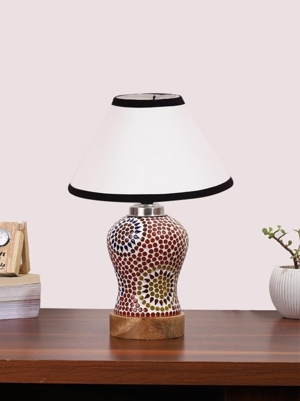 Multicolor Table Lamp | Artistic Mosaic Glass with Sturdy Wood Base | Decorative Ambient Light for Home D�cor | Perfect Blend of Modern & Traditional Style - Model DG207