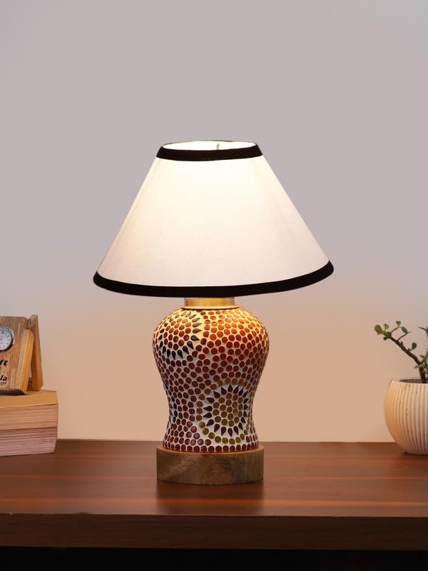 Multicolor Table Lamp | Artistic Mosaic Glass with Sturdy Wood Base | Decorative Ambient Light for Home D�cor | Perfect Blend of Modern & Traditional Style - Model DG207