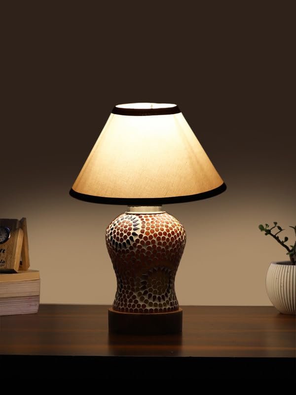 Multicolor Table Lamp | Artistic Mosaic Glass with Sturdy Wood Base | Decorative Ambient Light for Home D�cor | Perfect Blend of Modern & Traditional Style - Model DG207