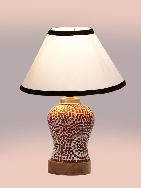 Multicolor Table Lamp | Artistic Mosaic Glass with Sturdy Wood Base | Decorative Ambient Light for Home D�cor | Perfect Blend of Modern & Traditional Style - Model DG207
