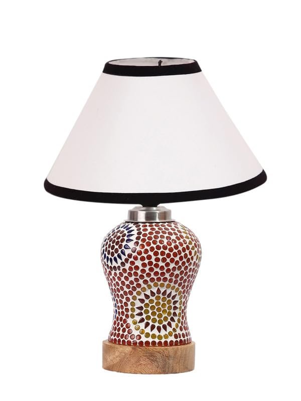 Multicolor Table Lamp | Artistic Mosaic Glass with Sturdy Wood Base | Decorative Ambient Light for Home D�cor | Perfect Blend of Modern & Traditional Style - Model DG207