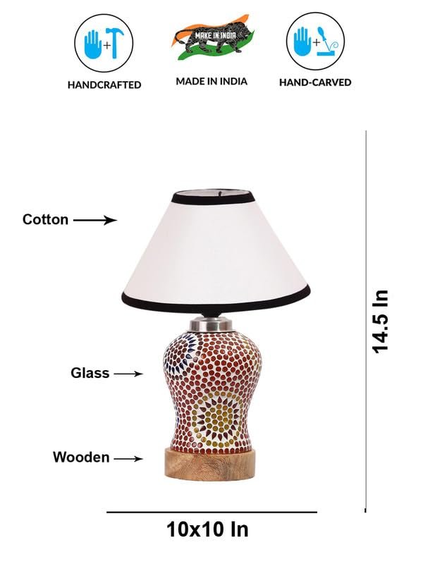 Multicolor Table Lamp | Artistic Mosaic Glass with Sturdy Wood Base | Decorative Ambient Light for Home D�cor | Perfect Blend of Modern & Traditional Style - Model DG207