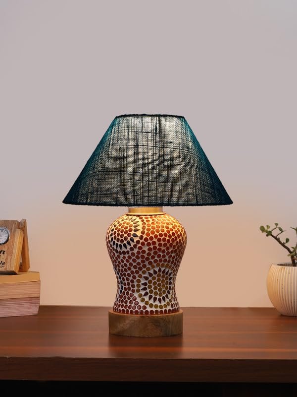 Multicolor Table Lamp | Artistic Mosaic Glass with Sturdy Wood Base | Decorative Ambient Light for Home D�cor | Perfect Blend of Modern & Traditional Style - Model DG211