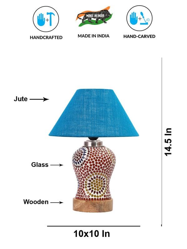 Multicolor Table Lamp | Artistic Mosaic Glass with Sturdy Wood Base | Decorative Ambient Light for Home D�cor | Perfect Blend of Modern & Traditional Style - Model DG211