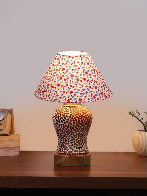 Multicolor Table Lamp | Artistic Mosaic Glass with Sturdy Wood Base | Decorative Ambient Light for Home D�cor | Perfect Blend of Modern & Traditional Style - Model DG215