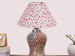 Multicolor Table Lamp | Artistic Mosaic Glass with Sturdy Wood Base | Decorative Ambient Light for Home D�cor | Perfect Blend of Modern & Traditional Style - Model DG215