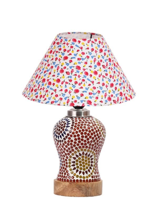 Multicolor Table Lamp | Artistic Mosaic Glass with Sturdy Wood Base | Decorative Ambient Light for Home D�cor | Perfect Blend of Modern & Traditional Style - Model DG215