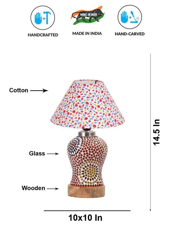 Multicolor Table Lamp | Artistic Mosaic Glass with Sturdy Wood Base | Decorative Ambient Light for Home D�cor | Perfect Blend of Modern & Traditional Style - Model DG215