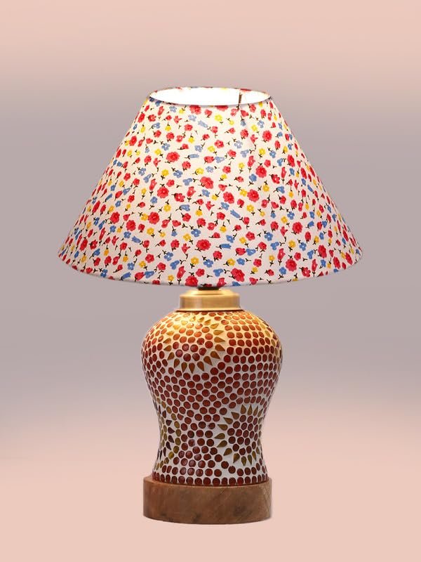 Multicolor Table Lamp | Artistic Mosaic Glass with Sturdy Wood Base | Decorative Ambient Light for Home D�cor | Perfect Blend of Modern & Traditional Style - Model DG215
