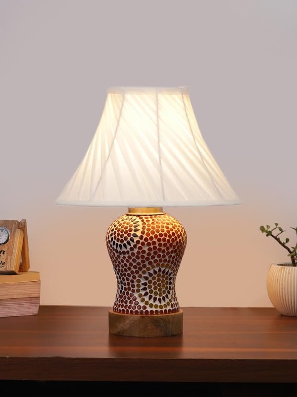 Multicolor Table Lamp | Artistic Mosaic Glass with Sturdy Wood Base | Decorative Ambient Light for Home D�cor | Perfect Blend of Modern & Traditional Style - Model DG219