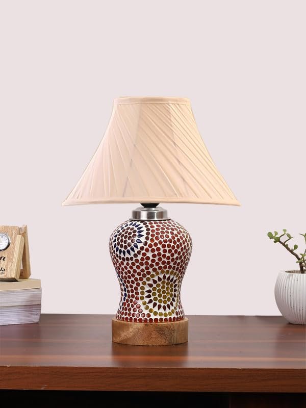 Multicolor Table Lamp | Artistic Mosaic Glass with Sturdy Wood Base | Decorative Ambient Light for Home D�cor | Perfect Blend of Modern & Traditional Style - Model DG219