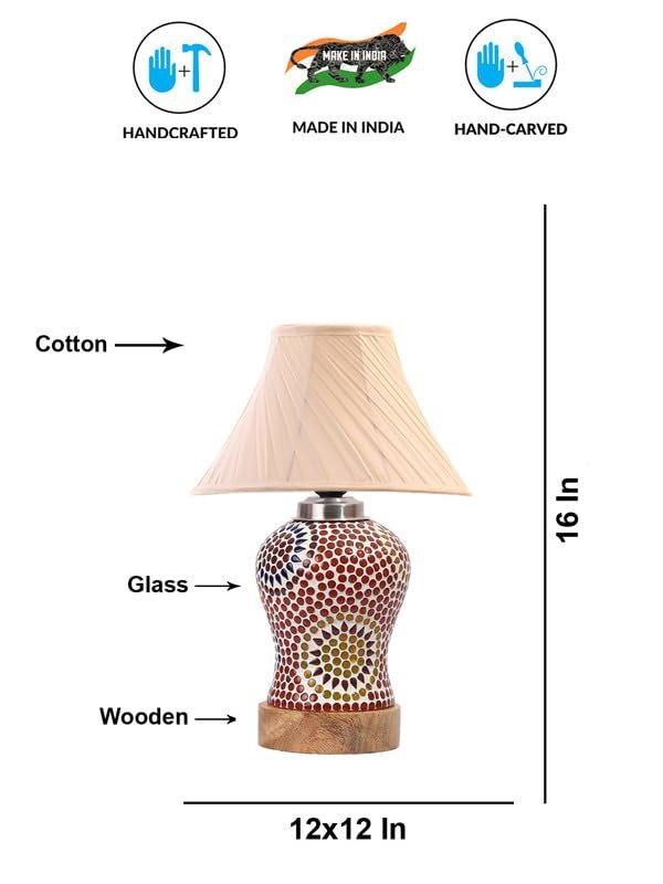 Multicolor Table Lamp | Artistic Mosaic Glass with Sturdy Wood Base | Decorative Ambient Light for Home D�cor | Perfect Blend of Modern & Traditional Style - Model DG219