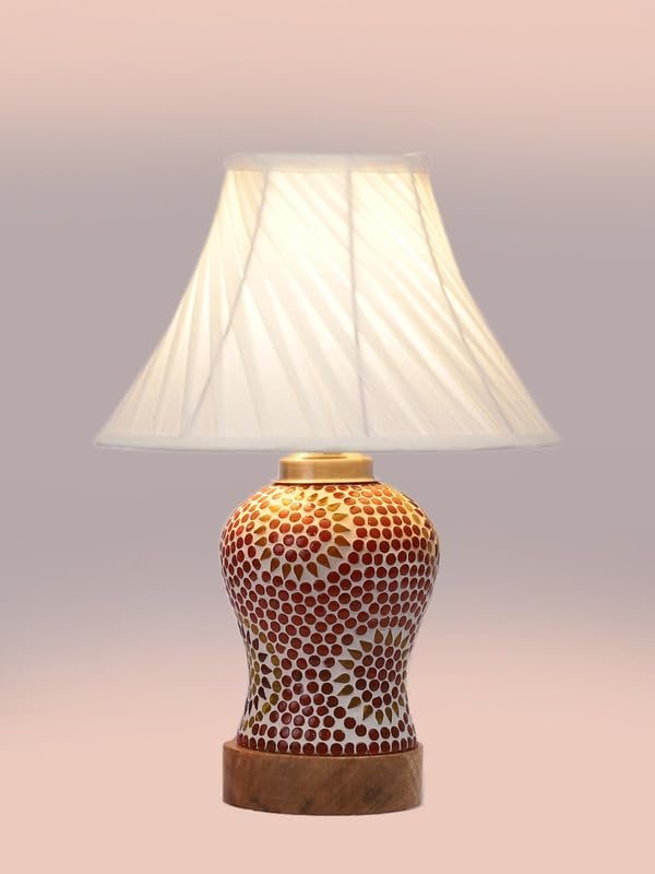 Multicolor Table Lamp | Artistic Mosaic Glass with Sturdy Wood Base | Decorative Ambient Light for Home D�cor | Perfect Blend of Modern & Traditional Style - Model DG219