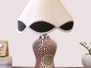 Multicolor Table Lamp | Artistic Mosaic Glass with Sturdy Wood Base | Decorative Ambient Light for Home D�cor | Perfect Blend of Modern & Traditional Style - Model DG223