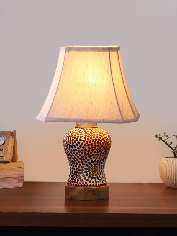 Multicolor Table Lamp | Artistic Mosaic Glass with Sturdy Wood Base | Decorative Ambient Light for Home D�cor | Perfect Blend of Modern & Traditional Style - Model DG224