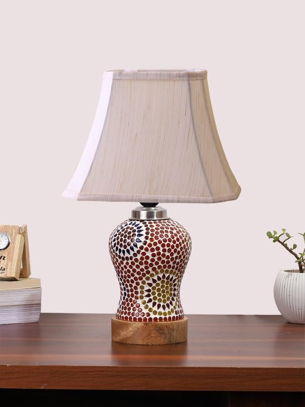 Multicolor Table Lamp | Artistic Mosaic Glass with Sturdy Wood Base | Decorative Ambient Light for Home D�cor | Perfect Blend of Modern & Traditional Style - Model DG224