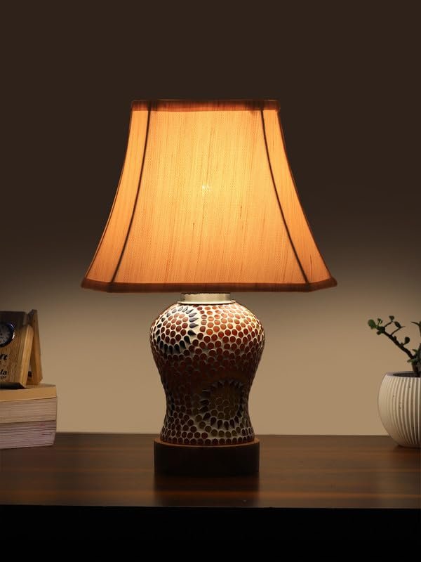 Multicolor Table Lamp | Artistic Mosaic Glass with Sturdy Wood Base | Decorative Ambient Light for Home D�cor | Perfect Blend of Modern & Traditional Style - Model DG224