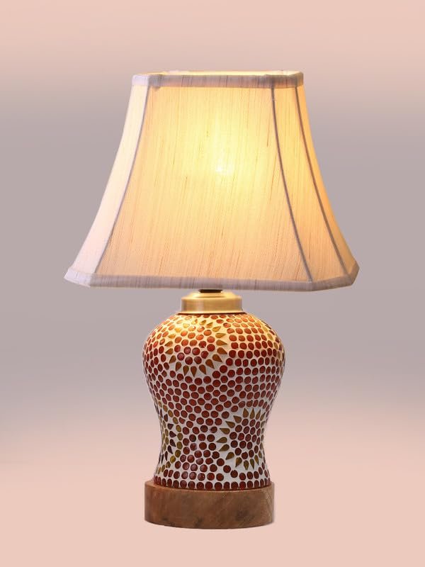Multicolor Table Lamp | Artistic Mosaic Glass with Sturdy Wood Base | Decorative Ambient Light for Home D�cor | Perfect Blend of Modern & Traditional Style - Model DG224