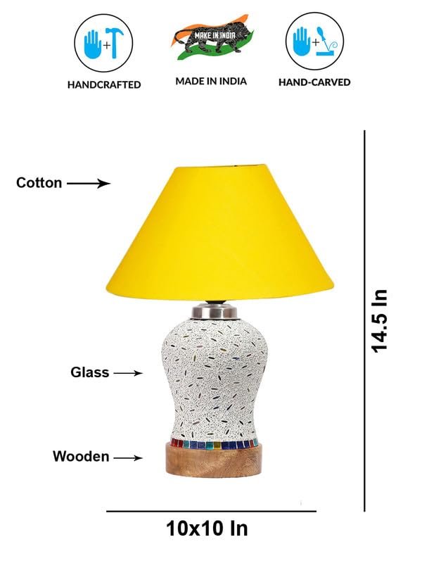 Multicolor Table Lamp | Artistic Mosaic Glass with Sturdy Wood Base | Decorative Ambient Light for Home D�cor | Perfect Blend of Modern & Traditional Style - Model DG230