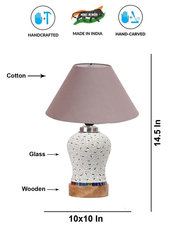 Multicolor Table Lamp | Artistic Mosaic Glass with Sturdy Wood Base | Decorative Ambient Light for Home D�cor | Perfect Blend of Modern & Traditional Style - Model DG231