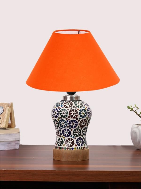 Multicolor Table Lamp | Artistic Mosaic Glass with Sturdy Wood Base | Decorative Ambient Light for Home D�cor | Perfect Blend of Modern & Traditional Style - Model DG304