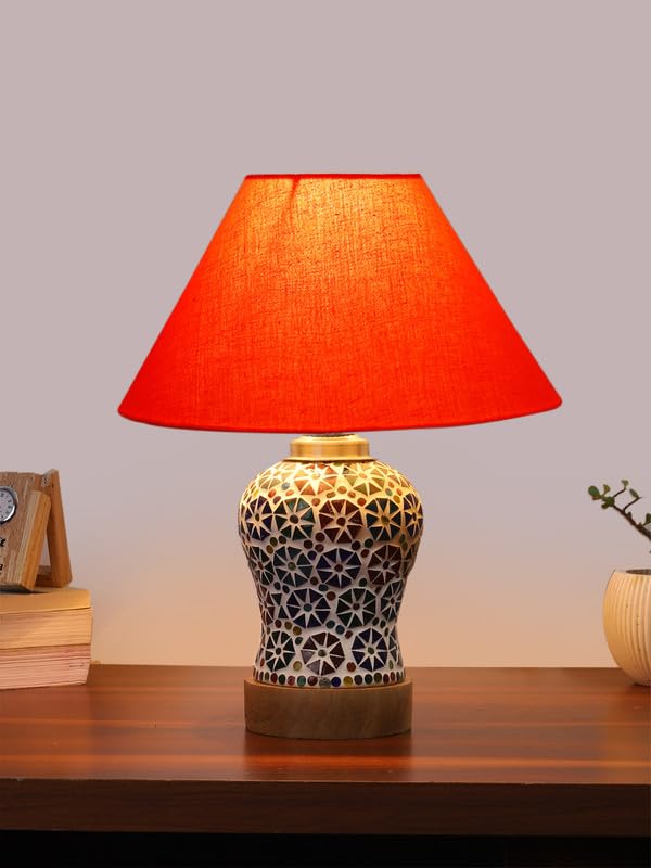 Multicolor Table Lamp | Artistic Mosaic Glass with Sturdy Wood Base | Decorative Ambient Light for Home D�cor | Perfect Blend of Modern & Traditional Style - Model DG304