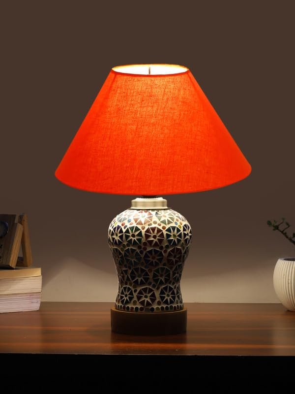 Multicolor Table Lamp | Artistic Mosaic Glass with Sturdy Wood Base | Decorative Ambient Light for Home D�cor | Perfect Blend of Modern & Traditional Style - Model DG304
