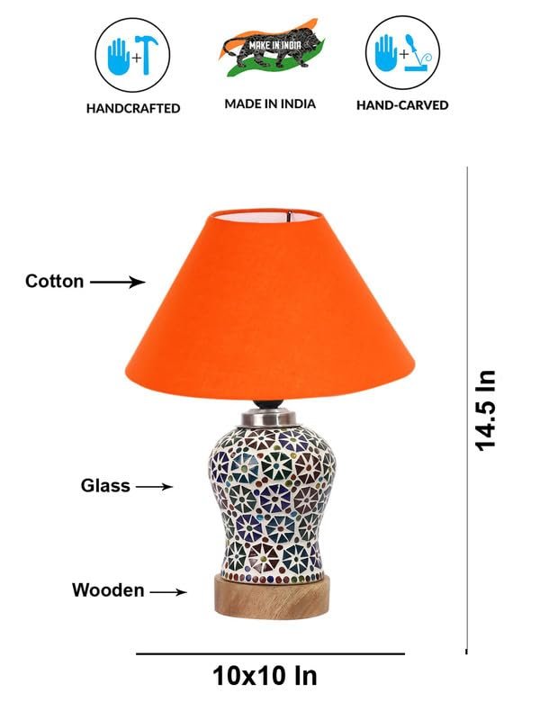 Multicolor Table Lamp | Artistic Mosaic Glass with Sturdy Wood Base | Decorative Ambient Light for Home D�cor | Perfect Blend of Modern & Traditional Style - Model DG304