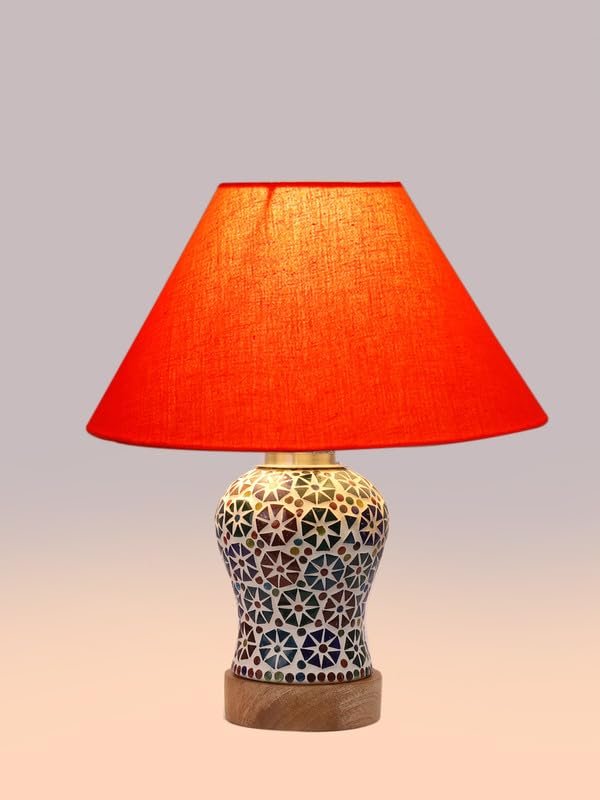 Multicolor Table Lamp | Artistic Mosaic Glass with Sturdy Wood Base | Decorative Ambient Light for Home D�cor | Perfect Blend of Modern & Traditional Style - Model DG304