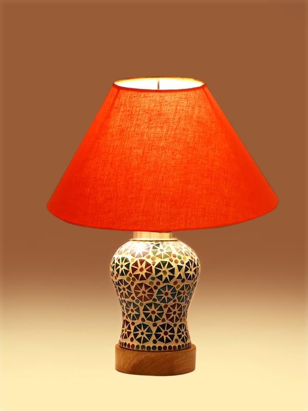 Multicolor Table Lamp | Artistic Mosaic Glass with Sturdy Wood Base | Decorative Ambient Light for Home D�cor | Perfect Blend of Modern & Traditional Style - Model DG304