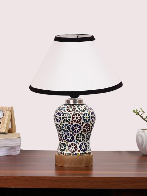 Multicolor Table Lamp | Artistic Mosaic Glass with Sturdy Wood Base | Decorative Ambient Light for Home D�cor | Perfect Blend of Modern & Traditional Style - Model DG307
