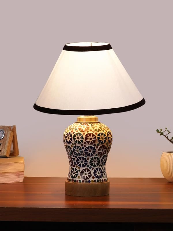 Multicolor Table Lamp | Artistic Mosaic Glass with Sturdy Wood Base | Decorative Ambient Light for Home D�cor | Perfect Blend of Modern & Traditional Style - Model DG307
