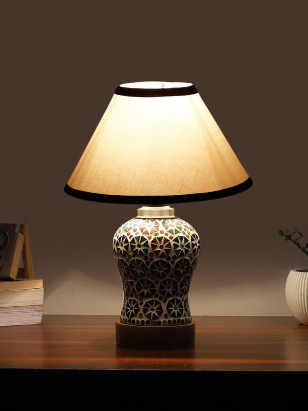Multicolor Table Lamp | Artistic Mosaic Glass with Sturdy Wood Base | Decorative Ambient Light for Home D�cor | Perfect Blend of Modern & Traditional Style - Model DG307