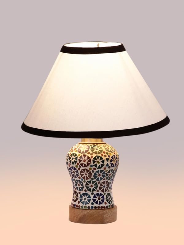 Multicolor Table Lamp | Artistic Mosaic Glass with Sturdy Wood Base | Decorative Ambient Light for Home D�cor | Perfect Blend of Modern & Traditional Style - Model DG307