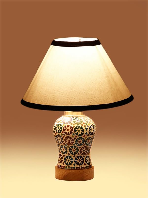 Multicolor Table Lamp | Artistic Mosaic Glass with Sturdy Wood Base | Decorative Ambient Light for Home D�cor | Perfect Blend of Modern & Traditional Style - Model DG307