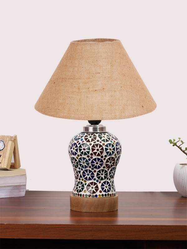 Multicolor Table Lamp | Artistic Mosaic Glass with Sturdy Wood Base | Decorative Ambient Light for Home D�cor | Perfect Blend of Modern & Traditional Style - Model DG308