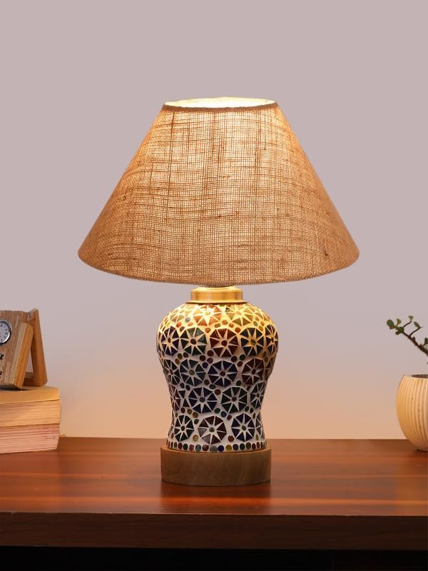 Multicolor Table Lamp | Artistic Mosaic Glass with Sturdy Wood Base | Decorative Ambient Light for Home D�cor | Perfect Blend of Modern & Traditional Style - Model DG308