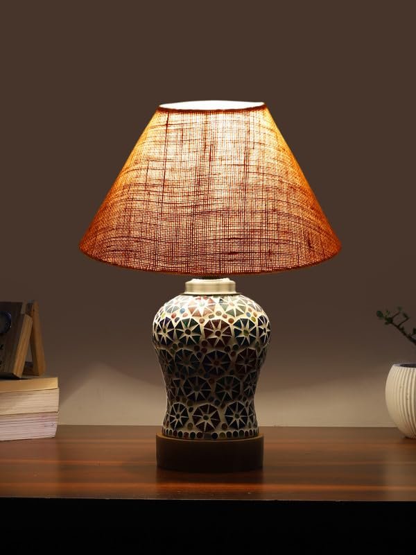 Multicolor Table Lamp | Artistic Mosaic Glass with Sturdy Wood Base | Decorative Ambient Light for Home D�cor | Perfect Blend of Modern & Traditional Style - Model DG308