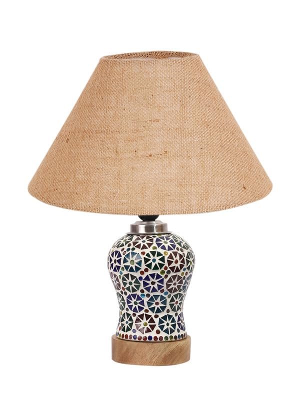 Multicolor Table Lamp | Artistic Mosaic Glass with Sturdy Wood Base | Decorative Ambient Light for Home D�cor | Perfect Blend of Modern & Traditional Style - Model DG308