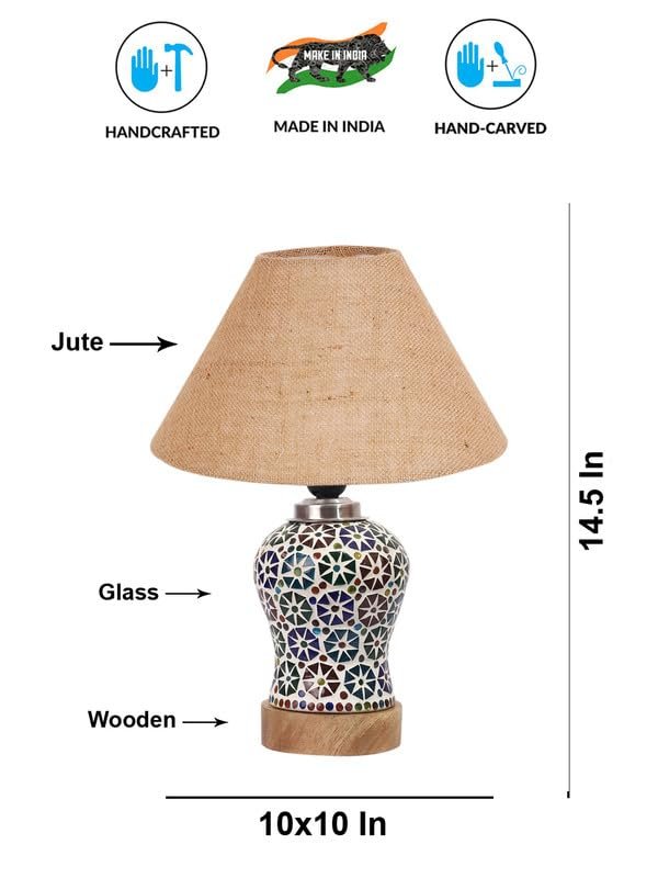Multicolor Table Lamp | Artistic Mosaic Glass with Sturdy Wood Base | Decorative Ambient Light for Home D�cor | Perfect Blend of Modern & Traditional Style - Model DG308
