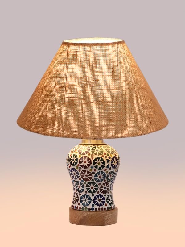 Multicolor Table Lamp | Artistic Mosaic Glass with Sturdy Wood Base | Decorative Ambient Light for Home D�cor | Perfect Blend of Modern & Traditional Style - Model DG308