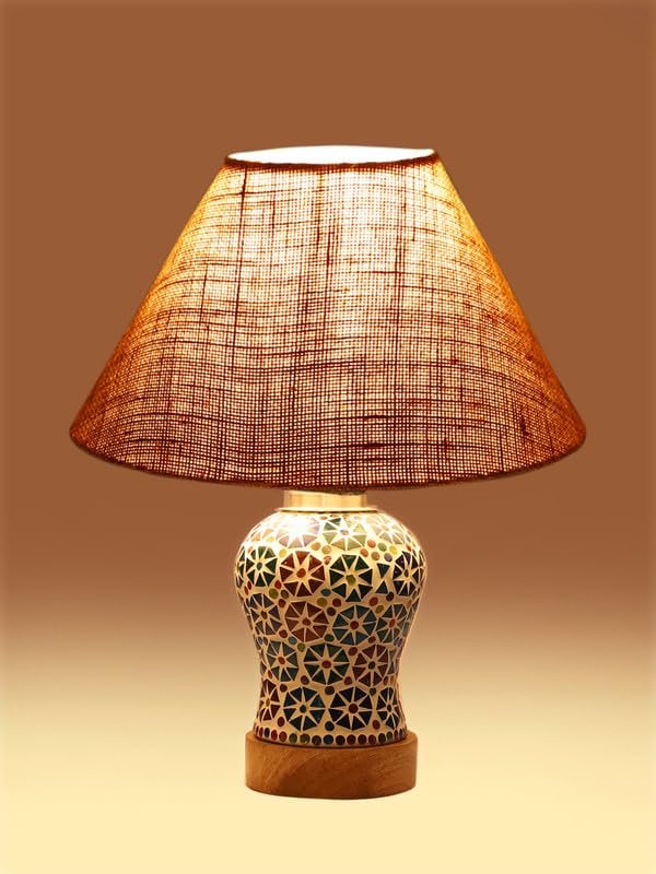 Multicolor Table Lamp | Artistic Mosaic Glass with Sturdy Wood Base | Decorative Ambient Light for Home D�cor | Perfect Blend of Modern & Traditional Style - Model DG308