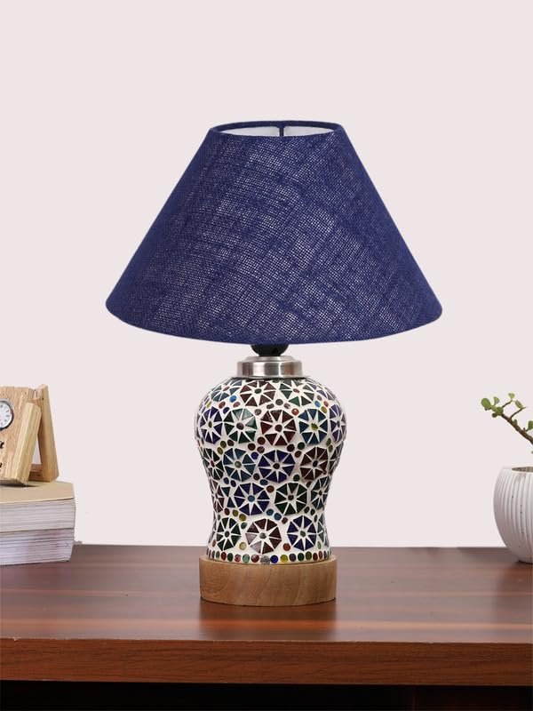 Multicolor Table Lamp | Artistic Mosaic Glass with Sturdy Wood Base | Decorative Ambient Light for Home D�cor | Perfect Blend of Modern & Traditional Style - Model DG312